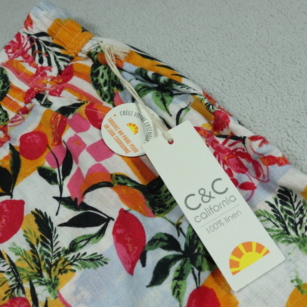 C&C California Womens 100% Linen Tropical Print Wide Leg Vacation Pants S NWT - Picture 4 of 6